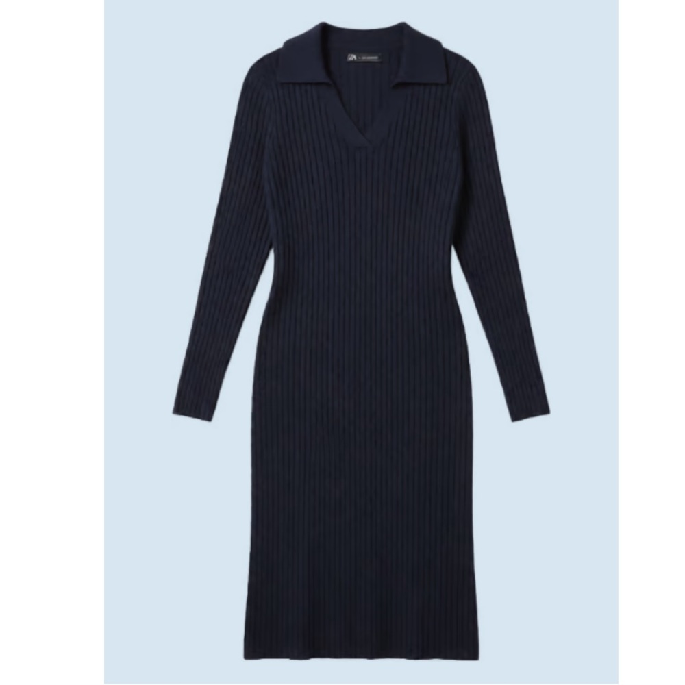 Talbots Dark Blue Ribbed V-Neck Dress